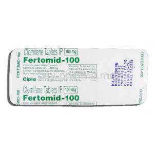 Fertomid-100, Generic Clomid or Serophene, Clomiphene 100mg, Strip Description