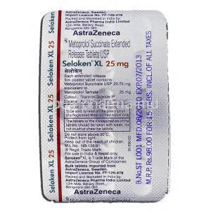 Seloken XL 25mg, Generic Lopressor Toprol XL, Metoprolol XR 25mg Strip description