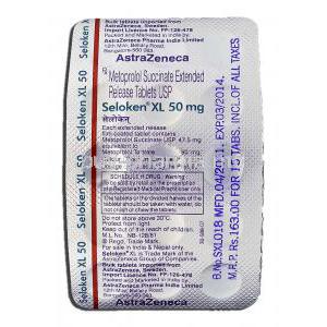 Seloken XL 50mg, Generic Lopressor Toprol XL, Metoprolol XR 50mg Strip description