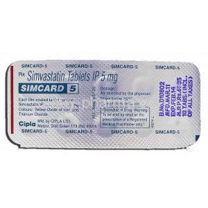 Simcard 5, Generic Zocor, Simvastatin 5mg Tablet Strip Information