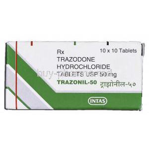 Trazonil 50, Generic Desyrel, Trazodone 50mg, Box