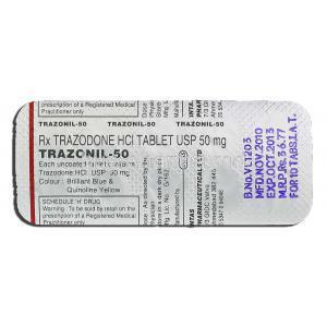 Trazonil 50, Generic Desyrel, Trazodone 50mg, Strip description