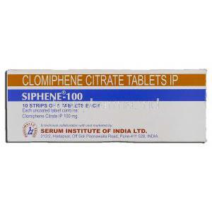 Siphene 100, Generic Clomid, Clomiphene Citrate 100mg, Box