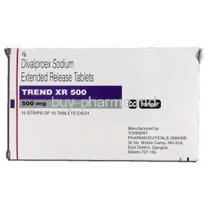 Trend XR 500, Generic Depakote ER, Divalproex Sodium XR 500mg, Box