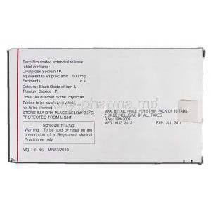 Trend XR 500, Generic Depakote ER, Divalproex Sodium XR 500mg, Box description