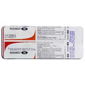 Rosubest 10, Generic Crestor, Rosuvastatin 10mg, Strip description