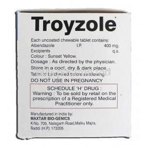 Troyzole, Generic Albenza, Albendazole 400mg, Box description