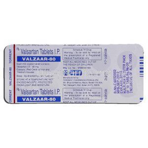 Valzaar 80, Valsartan 80mg, Strip description