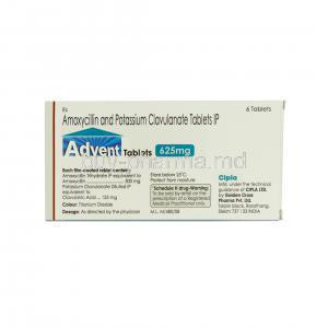 Advent, Generic Augmentin and Clavulin, Amoxycillin and Clavulanic Acid, 500 mg and 125 mg, Box description