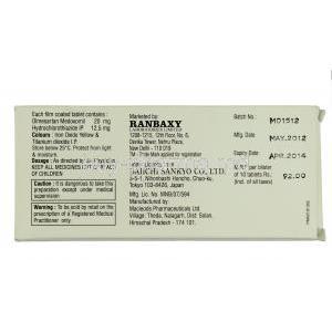 Olvance-H, Generic BENICAR HCT and OLMETEC PLUS, Olmesertan and HCTZ, 20 mg and 12.5mg, Box description
