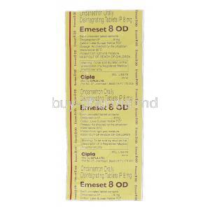 Emeset 8 OD, Generic Zofran, Ondansetron Orally Disintegrating 8mg, Strip Description