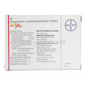 Yaz, Branded Yaz, Drospirenone and Ethinylestradiol, 3.0mg and 0.02mg, Box Description