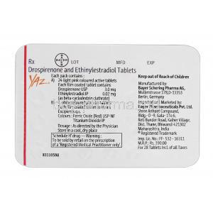 Yaz, Branded Yaz, Drospirenone and Ethinylestradiol, 3.0mg and 0.02mg, Strip Description (2)