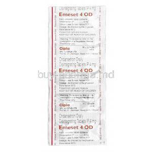 Emeset 4 OD, Generic Zofran, Ondansetron Orally Disintegrating 4mg, Strip Description