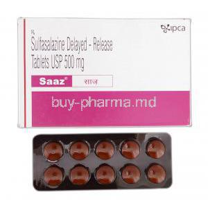 Saaz DR, Generic Sulfasalazine, Sulfasalazine DR 500mg, Box and Strip