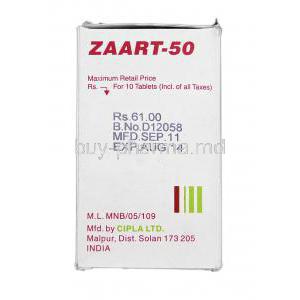Zaart-50, Generic Cozaar, Losartan Potassium 50 mg, Box Expiry