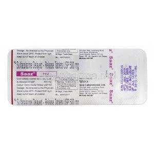 Saaz DR, Generic Sulfasalazine, Sulfasalazine DR 500mg, Strip Description