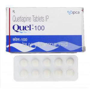 Quel -100, Generic Seroquel, Quetiapine 100mg, Box and Strip