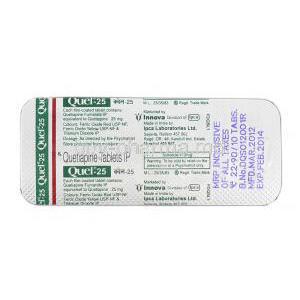 Quel-25, Generic Seroquel, Quetiapine, 25mg, Strip Description