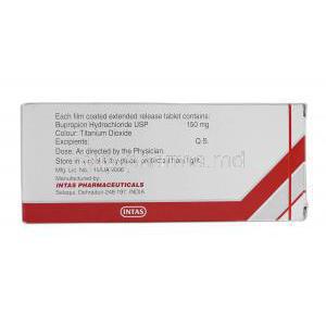 Zupion-SR, Geneiric Wellbutrin SR or Zyban, Bupropion Hydrochloride ER, 150 mg, Box Description