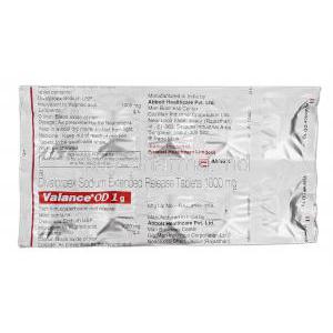 Valance OD 1g, Geneiric Depakote, Divalproex Sodium ER, 1000 mg, Strip