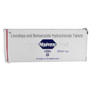 Madopar, Geneiric Prolopa, Levodopa and Benserazide Hydrochloride, 200 mg and 50 mg, Box