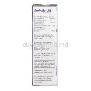 Derinide-AQ 200MD, Generic Rhinocort Aqua, Budesonide Aqueous, 64 mcg, Box Description