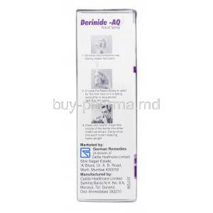 Derinide-AQ 200MD, Generic Rhinocort Aqua, Budesonide Aqueous, 64 mcg, Box Instruction