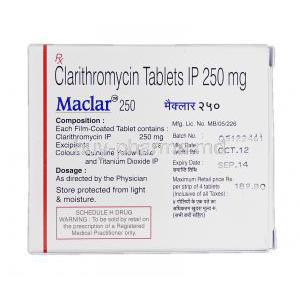 Maclar 250, Generic Biaxin or Klaricid, Clarithromycin, 250 mg, Box Description (2)
