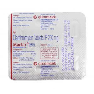Maclar 250, Generic Biaxin or Klaricid, Clarithromycin, 250 mg, Strip Description