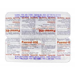 Paarmol-650, Generic Acetaminophen, Paracetamol, 650 mg, Strip Description