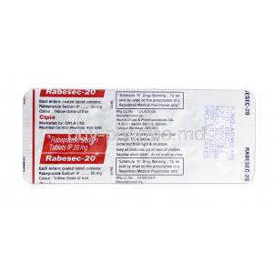 Rabesec-20, Generic Aciphex and Pariet, Rabeprazole, 20 mg, Strip Description