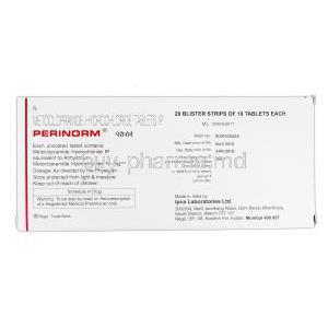 Perinorm, Generic Reglan, Metoclopramide HCL, 10 mg, Box Description