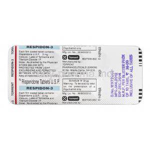 Respidon-3, Generic Risperdal, Risperidone, 3 mg, Strip Description