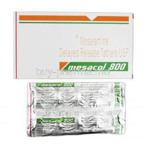 Mesacol DR 800, Generic Asacol, Mesalamine DR 800mg, Box and Strip