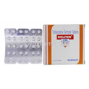 Roliten, Generic Detrol, Tolterodine Tartrate, 2 mg, Strip and Box