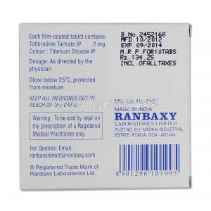 Roliten, Generic Detrol, Tolterodine Tartrate, 2 mg, Box Description