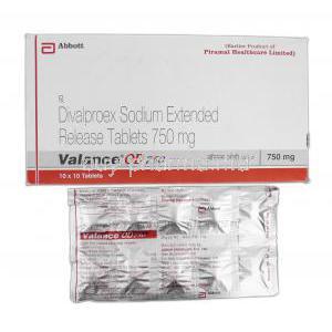 Valance OD 750, Generic Depakote, Divalproex Sodium XR, 750 mg, Box and Strip