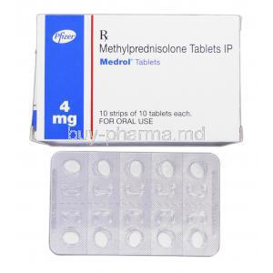 Medrol, Brand, Methylprednisolone, 4mg, Box and Strip
