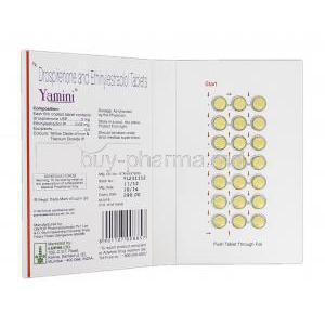 Yamini, Generic Yasmin, Drospirenone and Ethinylestradiol, 3 mg and 0.03 mg, Box Description