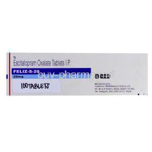 Feliz-S, Generic  Lexapro, Escitalopram 20mg  box