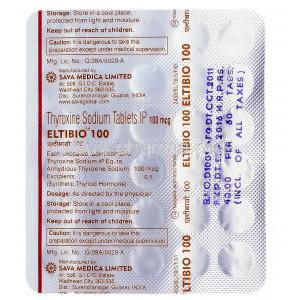 Eltibio, Generic Synthroid, Thyroxine Sodium 100mcg  blister pack