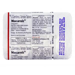 Nucarnit, Generic Carnitor, L-Carnitine L-Tartrate 330mg blister pack information