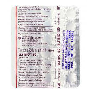Eltibio, Generic Synthroid, Thyroxine Sodium 150mcg blister pack information