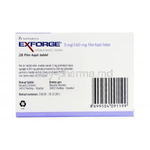 Exforge, Amlodipine Valsartan 5mg 160mg  Norvatis