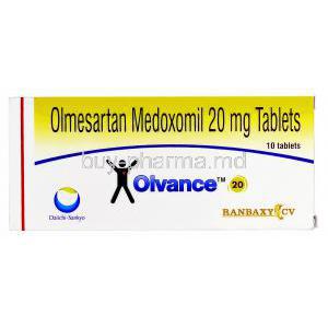 Olvance, , Generic Benicar, Olmesartan Medoxomil 20mg box
