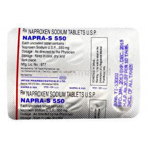 Napra-S, Generic  Naprosyn, Naproxen 550mg  blister pack information