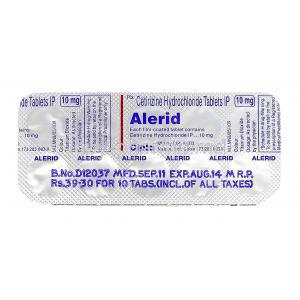 Alerid, Generic  Zyrtec, Cetirizine 10mg Tablet Strip Information