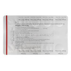 Mirapex ER, Pramipexole ER 0.75mg blister pack information