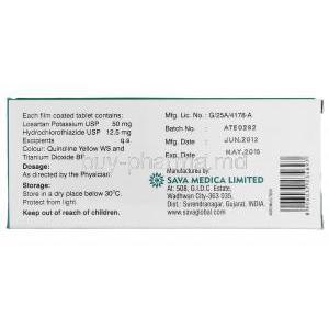 Losarva-H, Generic  Hyzaar,  Losartan Potssium Hydrochlorothiazide 50mg 12.5mg Sava Medica manufacturer